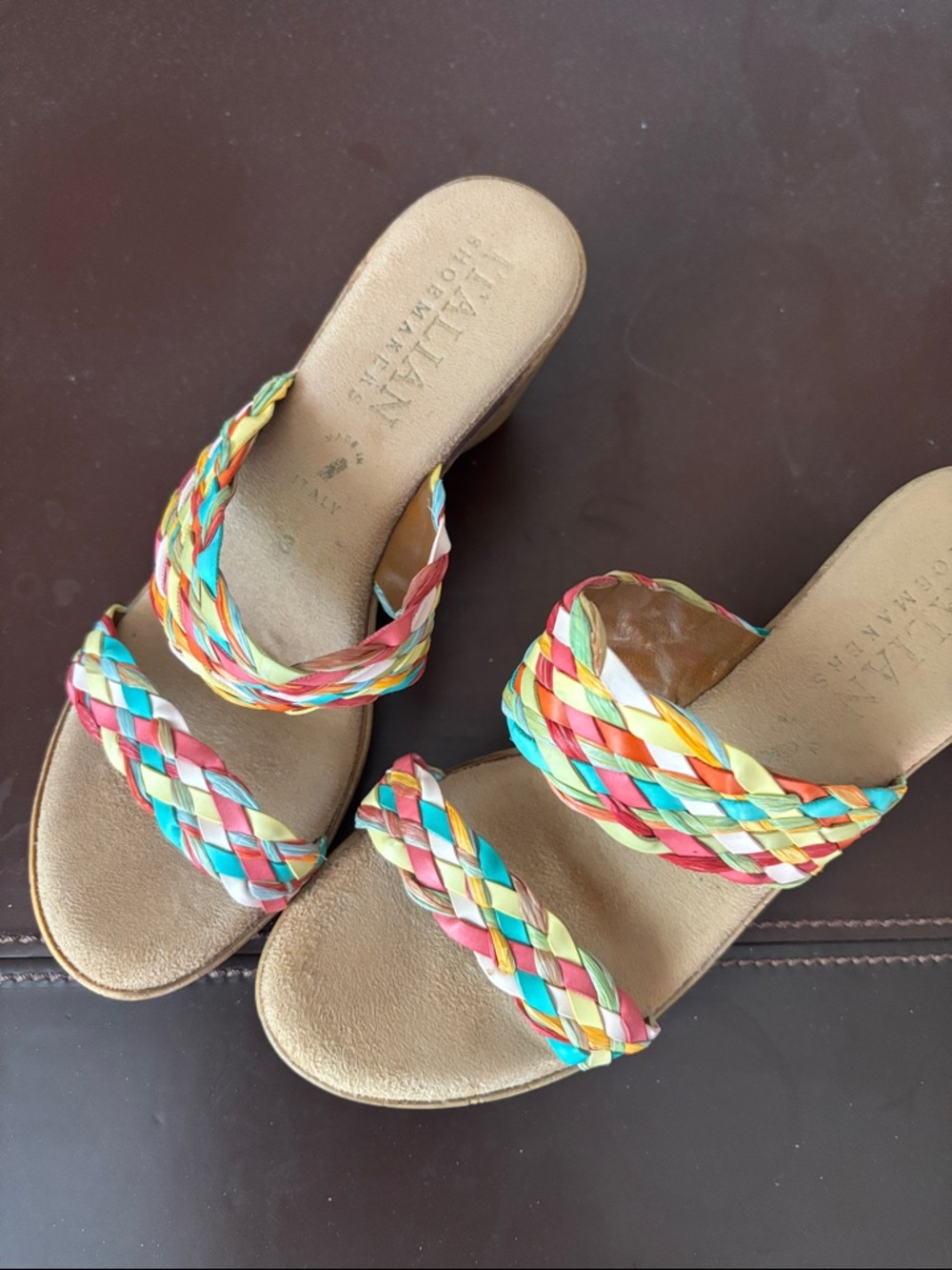 Italian Shoemakers Multicolor Braided Double-Strap Slide Sandals